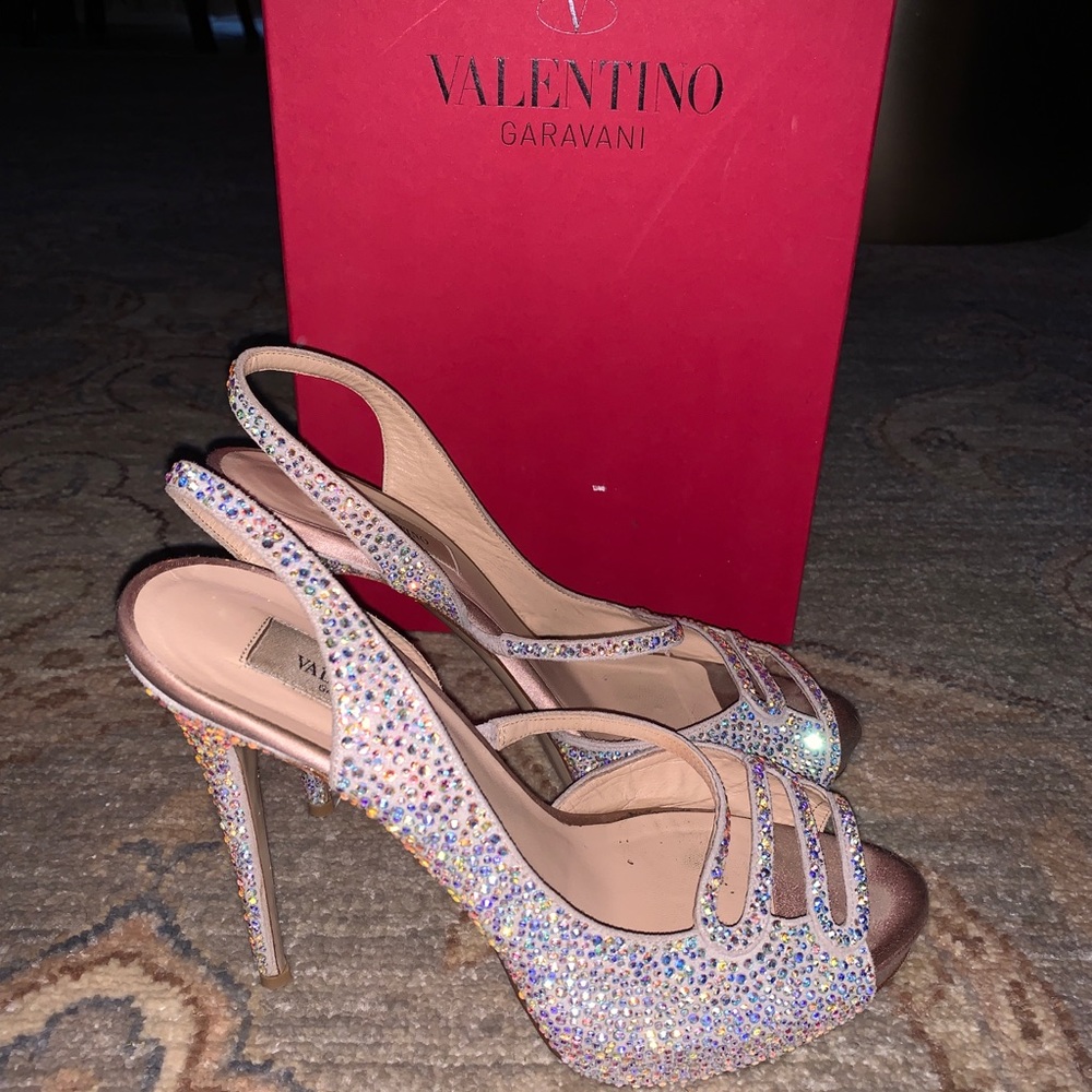 Valentino silver sparkle sling back heels